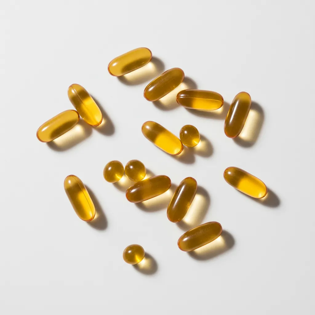 omega 3 softgel capsules pile
